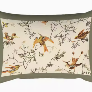 Bird garden vintage print lumbar cushion with pad