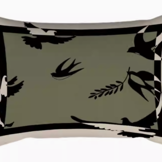 Green swallow vintage print lumbar cushion with pad